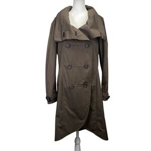 MACKAGE Malka Double Breasted Trench Coat Womens L Brown Rain Jacket Hooded Fall